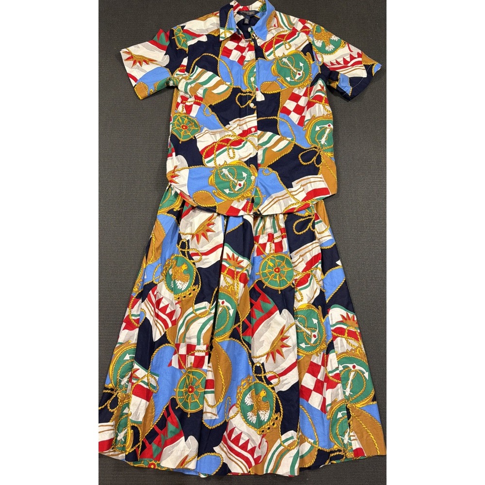 Herman Geist Nautical Button Up Shirt And Skirt Set Size 6